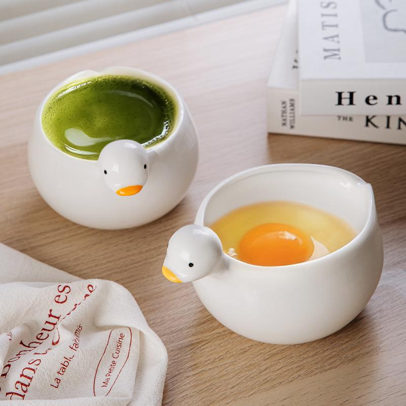 Ceramic Duck Shaped Egg Beater Bowl Creative Personalized Bowl Kitchen Utensil Designed For Stirring And Collecting Runny Eggs