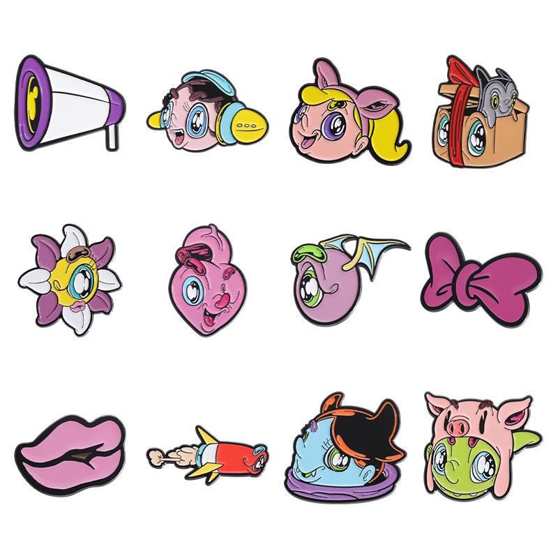 Character Delightful Anime Brooch In Alloy Material With Cute Bow And Lip Inspired Design