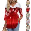 Women's Fashion Casual Christmas Print V-Neck Three-Quarter Sleeve Blouse
