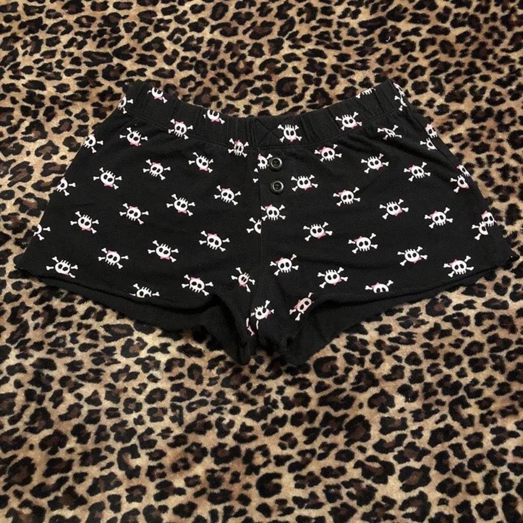 VIONA Mode Femme Emo Noir Décontracté Imprimé Mode Y2K Sexy Coupe Ajustée Polyvalent Taille Basse Gothique Hip-hop Street Short