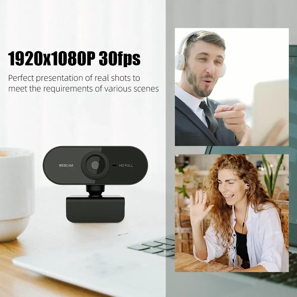 Full HD 1080p Webcam with Built-in Mic – Compact USB Camera with 360° Flexible Clip for Laptop/Desktop Use