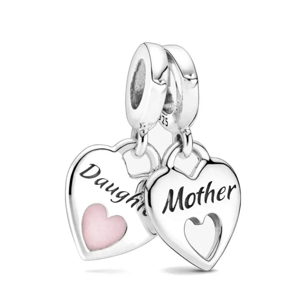 925 Silver Family Charm Fit Original Bracelet Jewelry Pendant Boy Girl Sparkling Mom Bead Sisters Dangle Plated