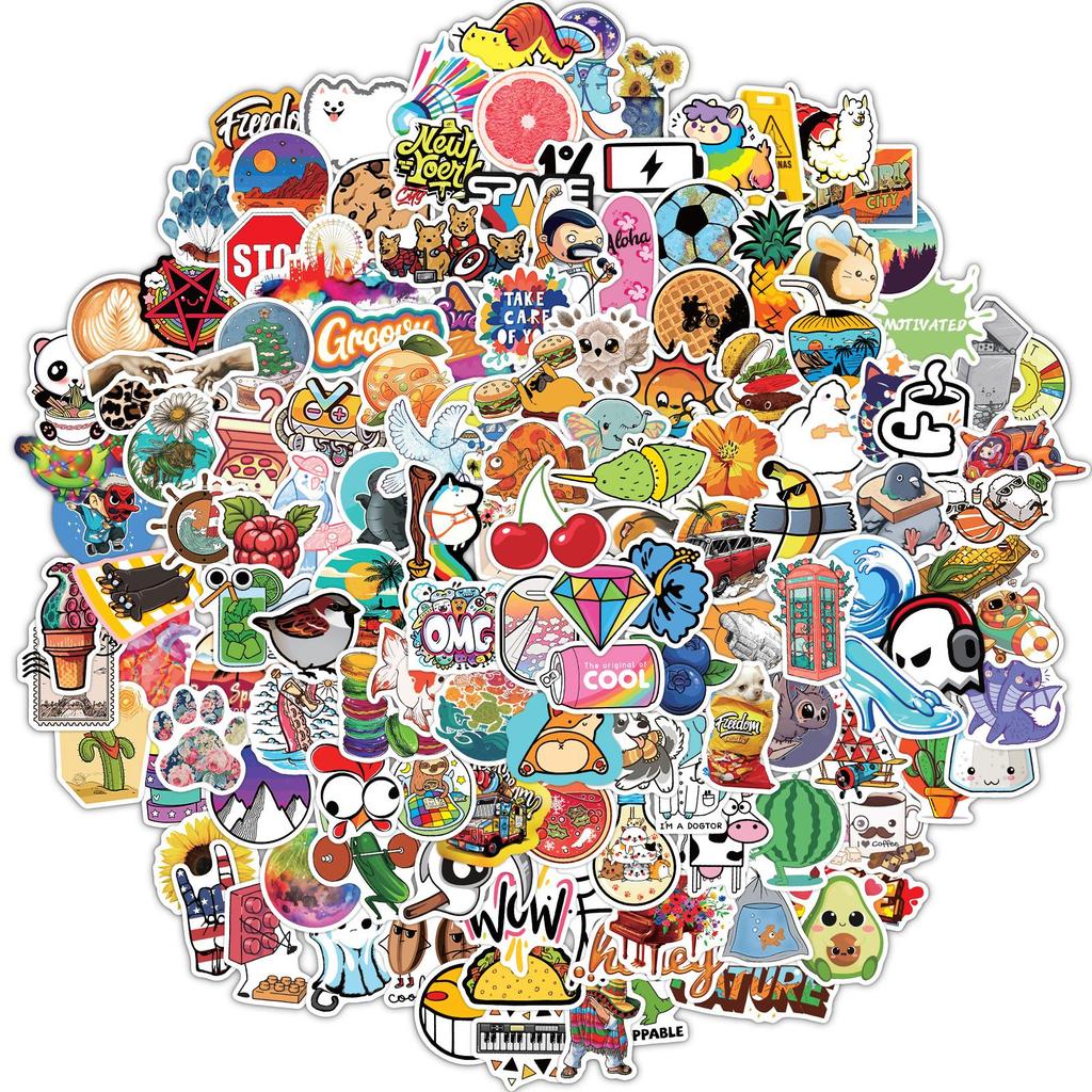 200 x Scrapbook-Kawaii-Aufkleber, wasserfest, lustig, Trend, Mädchen, Erwachsene, niedlich, Essen, Tiere, Cartoon, Aufkleber für Wasserflasche