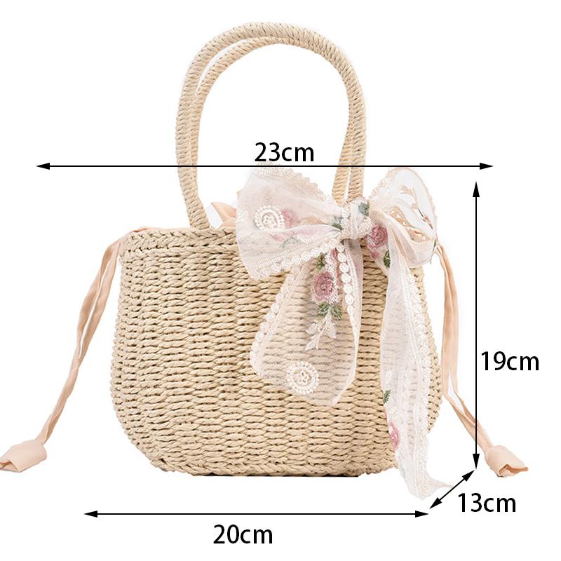 Yogodlns Summer New Lace Straw Handbag Female Large Capcacity Rattan Beach Bag Travel Vacation Bag Handmade Gilr Bucket Bag Tote