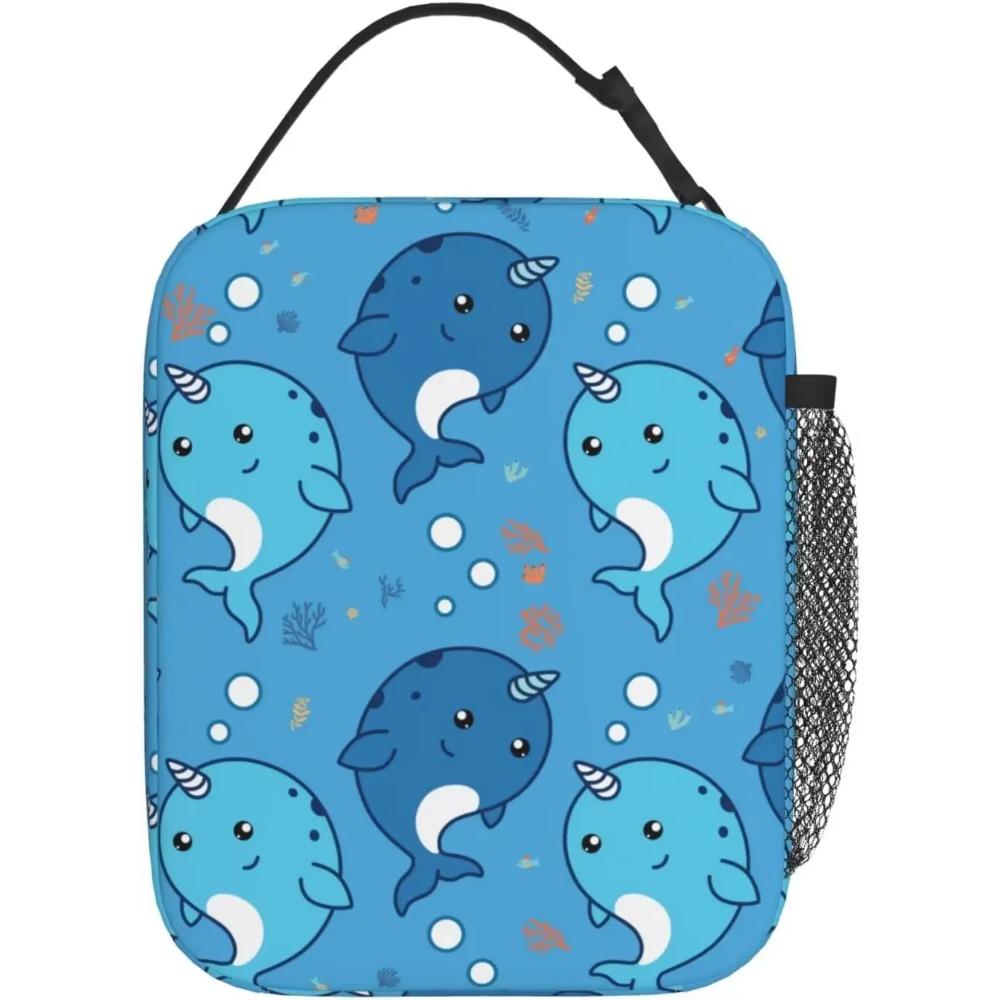 Blue Sea Unicorn Narwhal Lunch Box Insulated Reusable Lunch Bag Cooler Bag for Women Men Girls Boys Work School Picnic Hiking