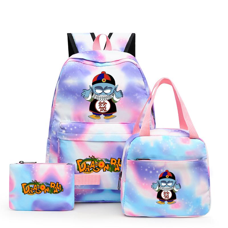 3 stk/sett Dragon Ball Fargerik Ryggsekk med Matboks for Kvinner Studenter Tenåringer Ryggsekk Casual Skolesekksett