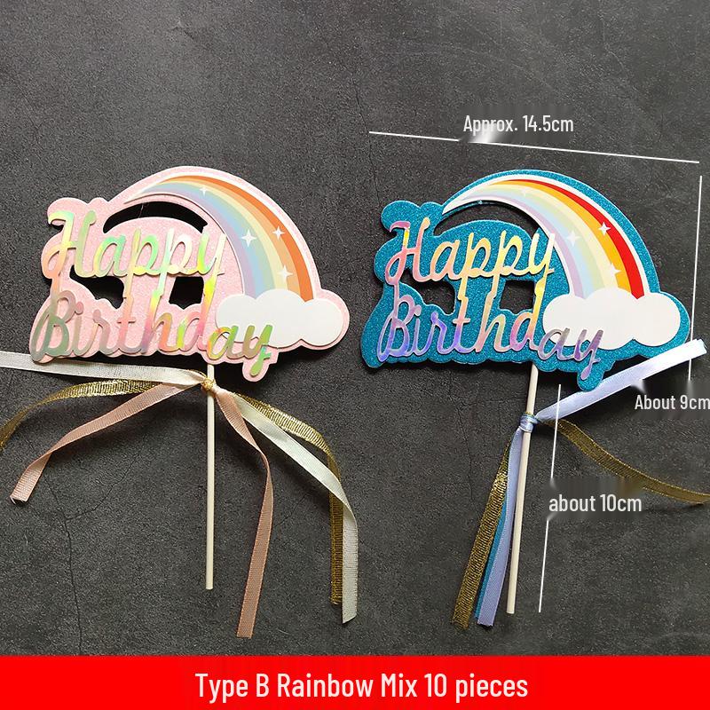 Large Rainbow Birthday Cake Toppers: Seven-Color Balloons, Love Hearts, Clouds, Stars Ornaments