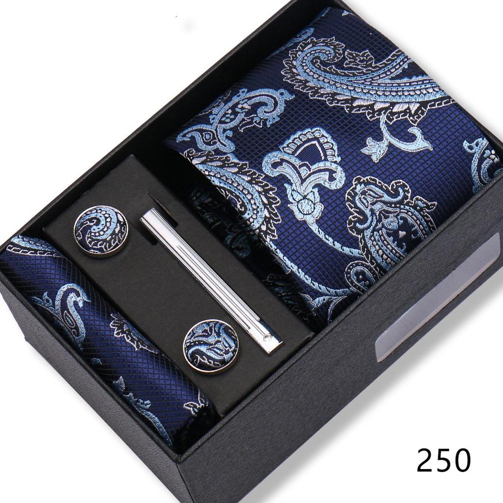Ensemble Cadeau Boîte Pochette de Costume pour Homme Cravate Rayée Polyester Mode Premium Mariage Affaires