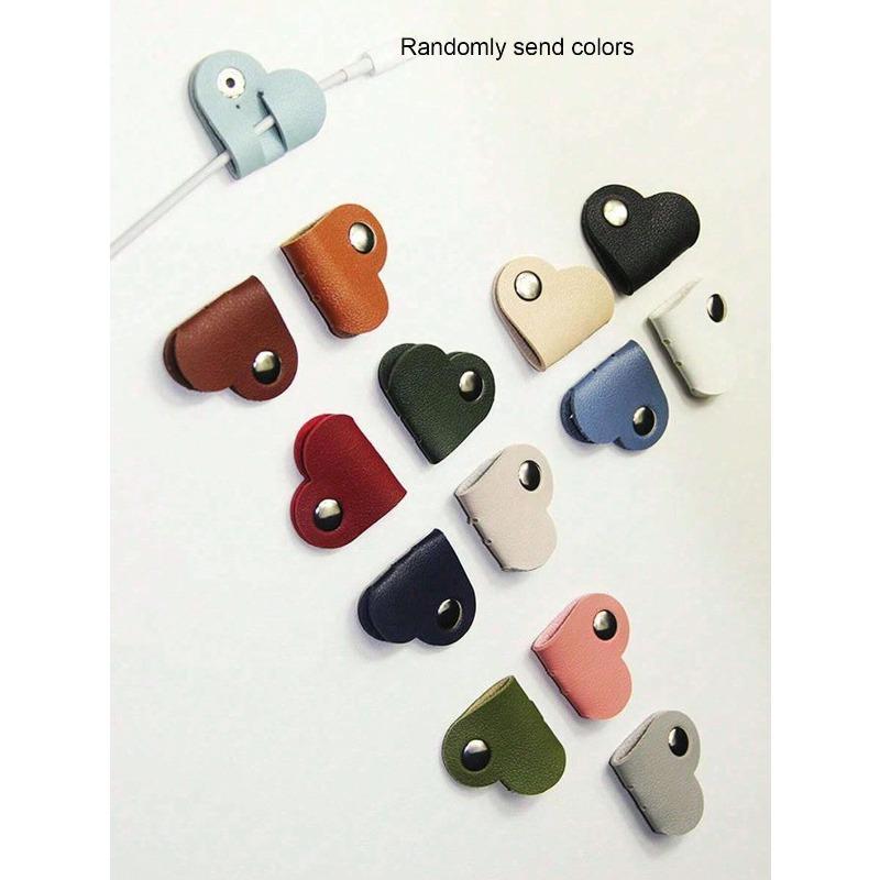 Fashionable Heart-Shaped Leather Cable Organizer - Available In Multiple Colors, Data Cable Organizer Random Color 1 Piece