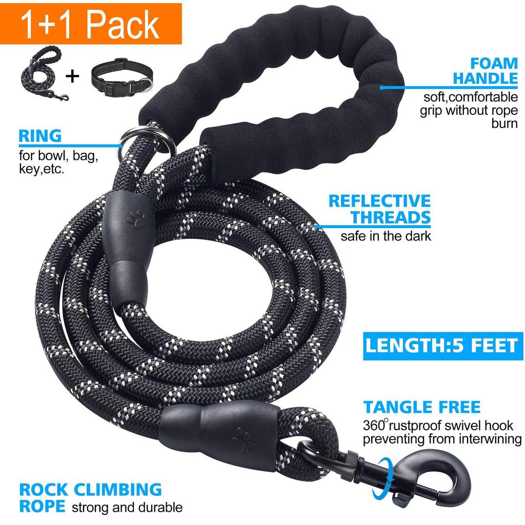 Durable Shock-Absorbing Dog Leash & Collar Set for Medium and Large Dogs - Anti-Pull, Safe & Comfortable