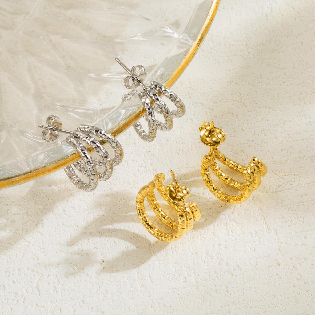 CARLIDANA High Quality Gold Earring Designs Gold Plated Hypoallergenic Wrinkle Braided Triple Hoop Earrings Jewelry for Women