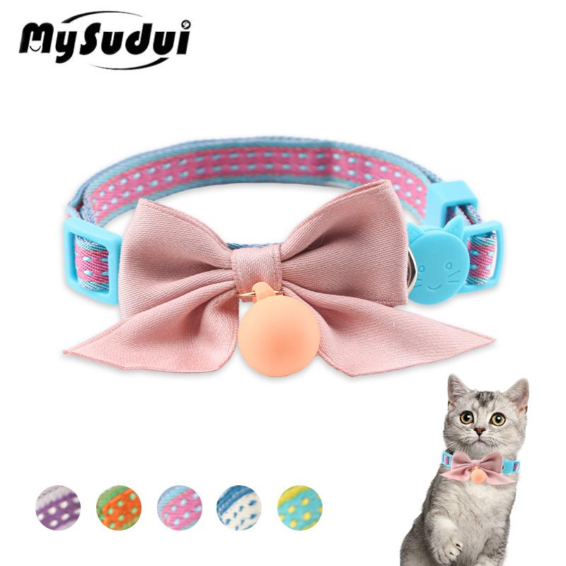

Защитный кошачий ошейник, персонализированное отрывное регулируемое ожерелье для котят, щенков, маленьких домашних животных, мягкий и легкий, с колокольчиком, милый галстук-бабочка