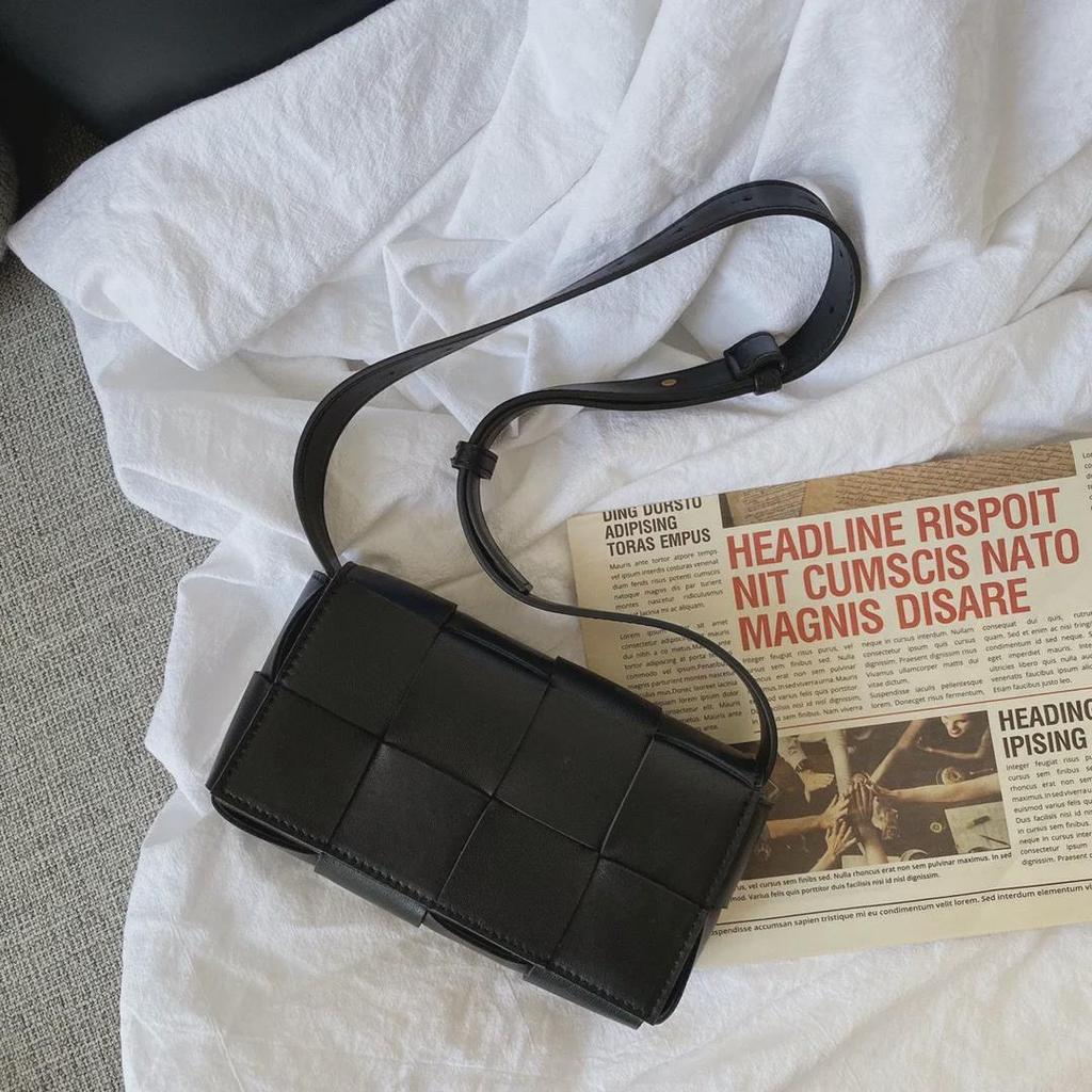 Trendy Cowhide Mini Woven Waist & Shoulder Messenger Bag - Unisex