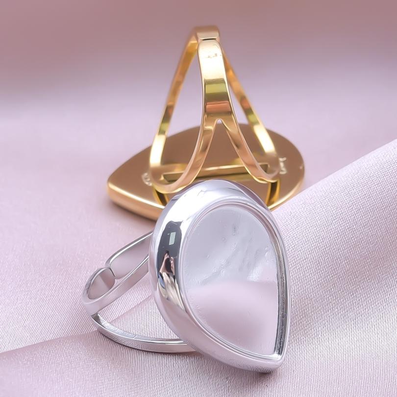 Fashion DIY Drip Oil Rhinestone Round Oval Water Droplets Blank Settings Open Adjustable Stainless Steel Ring For Women Men Gift