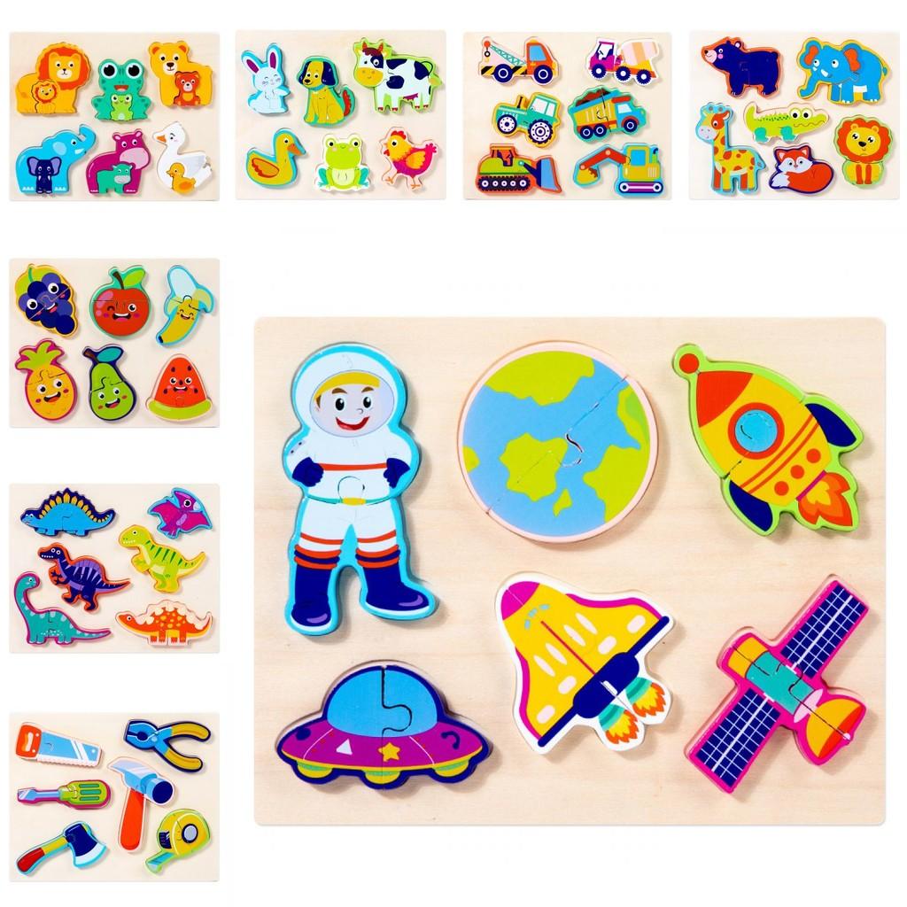 Wooden Childrens 3d Puzzle Set With Animal And Dinosaur Figures For Early Education