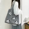 Cartoon Canvas Shopping Bag Panda Doll Office Worker Handbag Plaid Shoulder Bags  Students