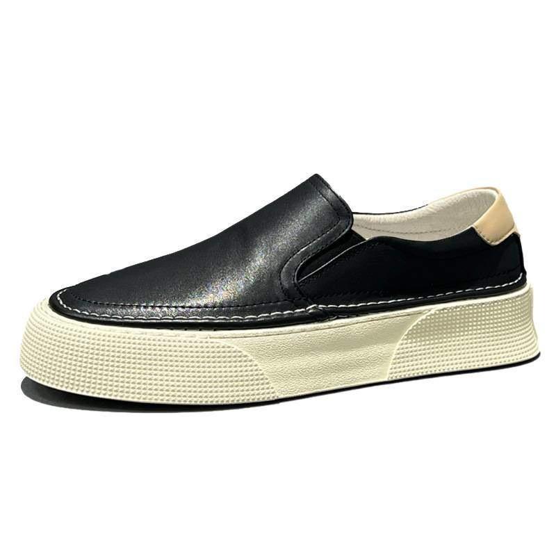 Cross-Border One-Pedal Men'S Shoes First-Layer Cowhide Thick-Soled Casual Board Shoes Spring New Lazy Foot Cover White Shoes Genuine Leather