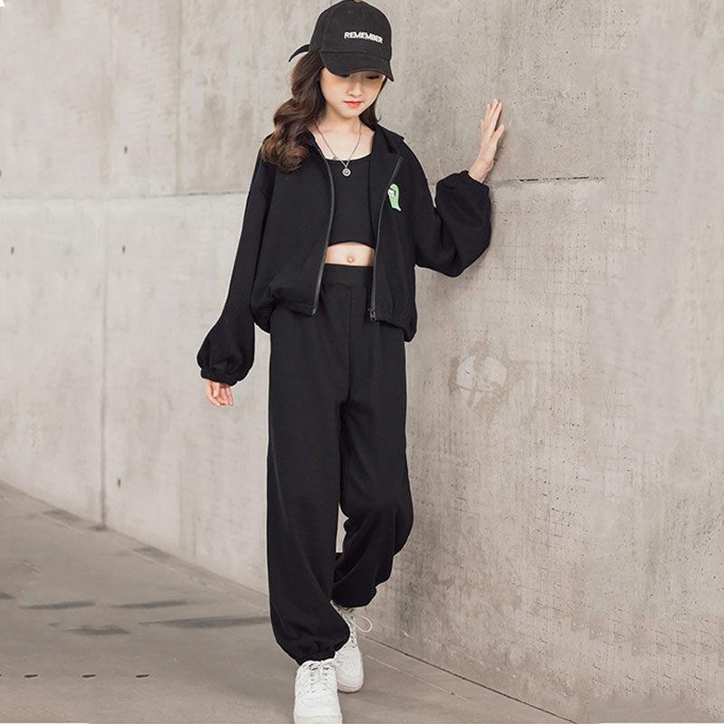 Ensemble de Sport 3 Pièces pour Filles (Grands Enfants) Haut à Manches Longues Coupe Ample avec Pantalon et Gilet Survêtement Décontracté Élégant pour le Printemps l'Automne