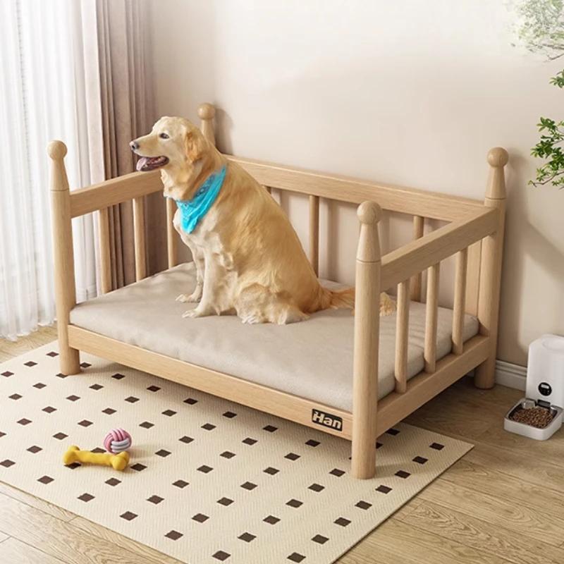 Cuccia in Legno Nordico con Sponde Rialzate Letto Principessa per Animali Domestici Rialzata Resistente all'Umidità Casetta per Gatti Materasso Rimovibile Lavabile