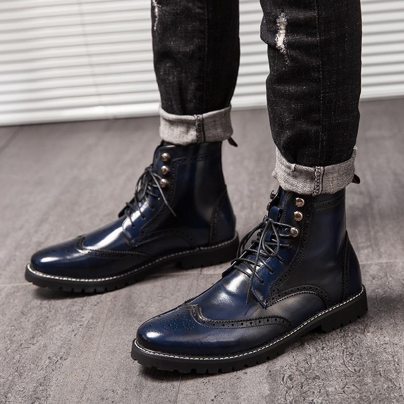Winter Fashion Leather Boots Lace Up Ankle Boots Pointed Toe Casual Cowboy Boots Luxury Designer Shoes Chelsea Boots Men Boots