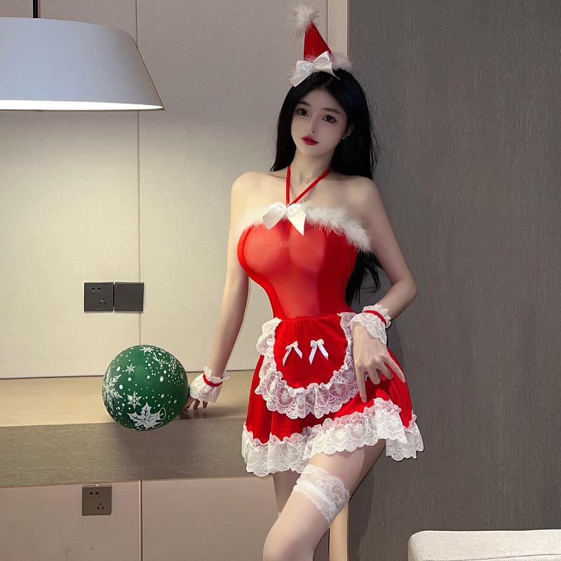 Red Sexy See-Through Lingerie - New Year Christmas Outfit, Pure Passion Style, Girls' Dress
