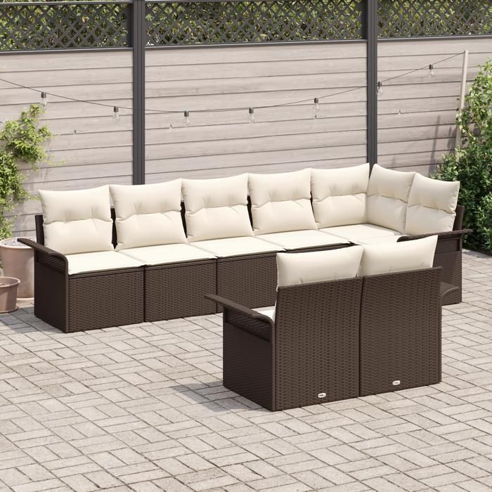VidaXL Ensemble de canapés de jardin 8 pièces Chocolat Rotin synthétique avec coussins 3345408