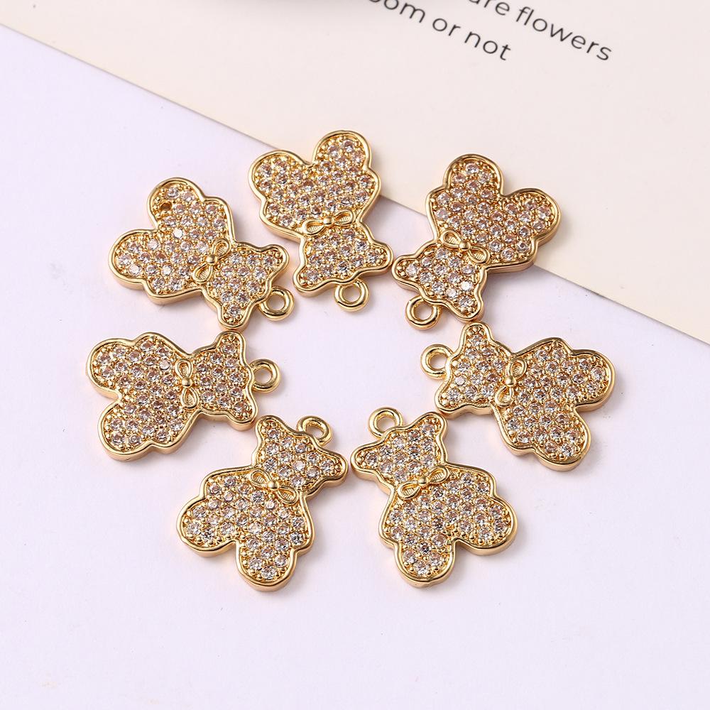 Cartoon Copper Inlaid Zircon Bear Doll Diy Necklace Bracelet Pendant Material Earrings Hairpin Full Diamond Jewelry Accessories