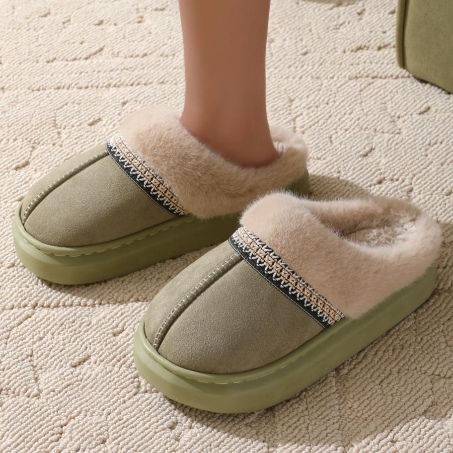 Fashion Crestar Fur Plush Women Slippers Indoor Warm Thick Soles Fluffy Female House Slippers Winter Fashion Non-slip Fuzzy Cotton Shoes