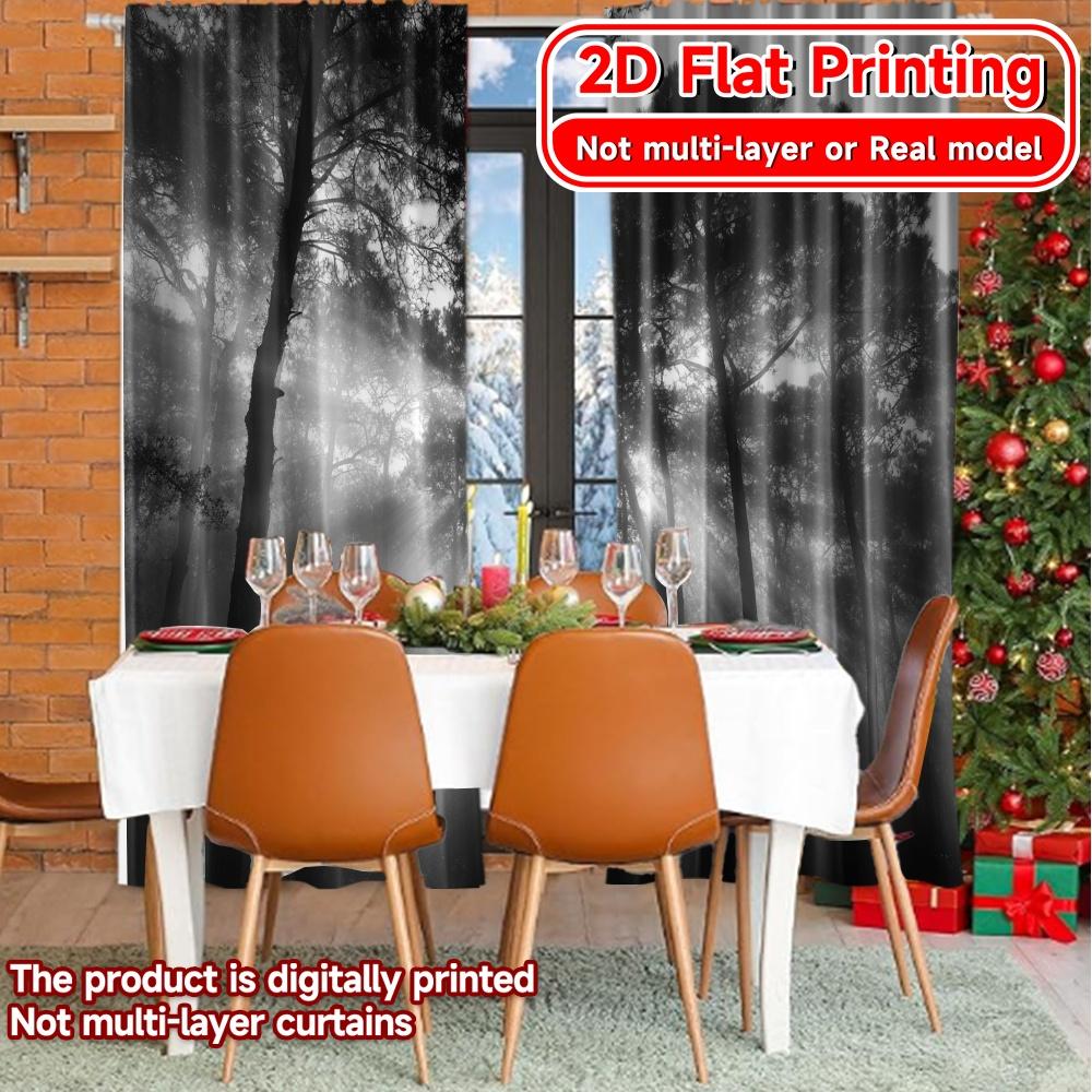 Set Of 2 Flat Printing Mystic Pines Popular Curtains Polyester Room Decor Suitable Living Curtain Semi Sheer For Area Made