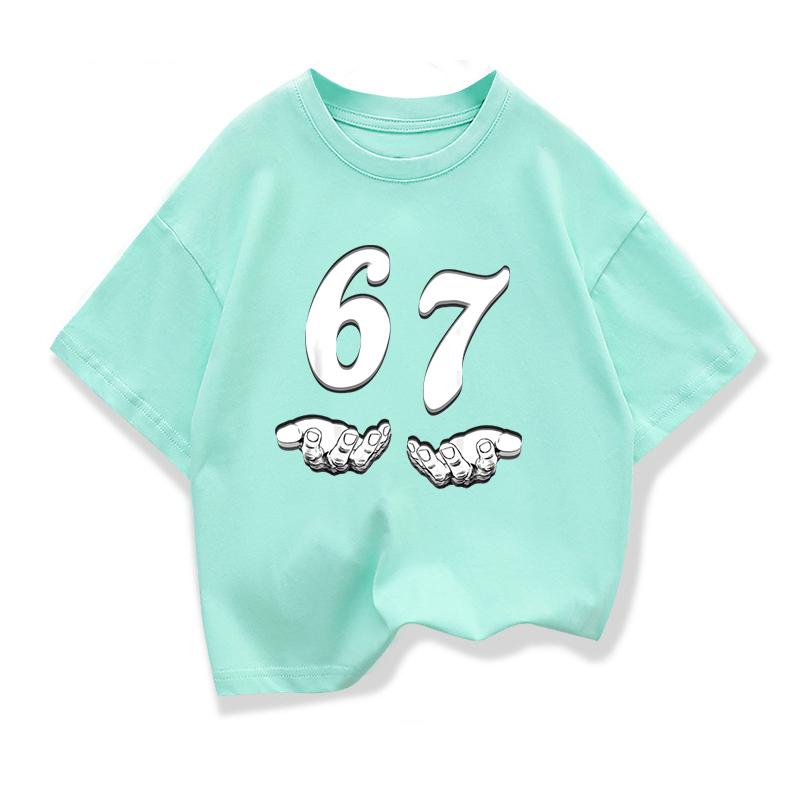 67 Six Seven Kids Summer Clothes Printed Funy Digital Casual Round Neck Summer Looes Tee Comfortable Childrens Tshirt