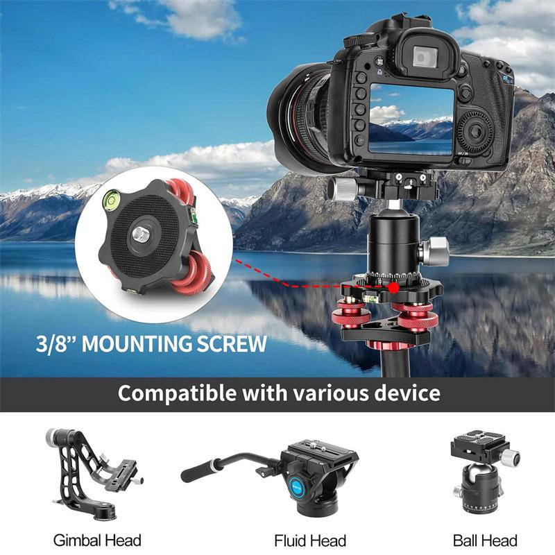 Camera Leveler Base Aluminum Alloy 3 Bubble Levels Tripod Head Leveling Base Strong Load Bearing For Panoramic Photography