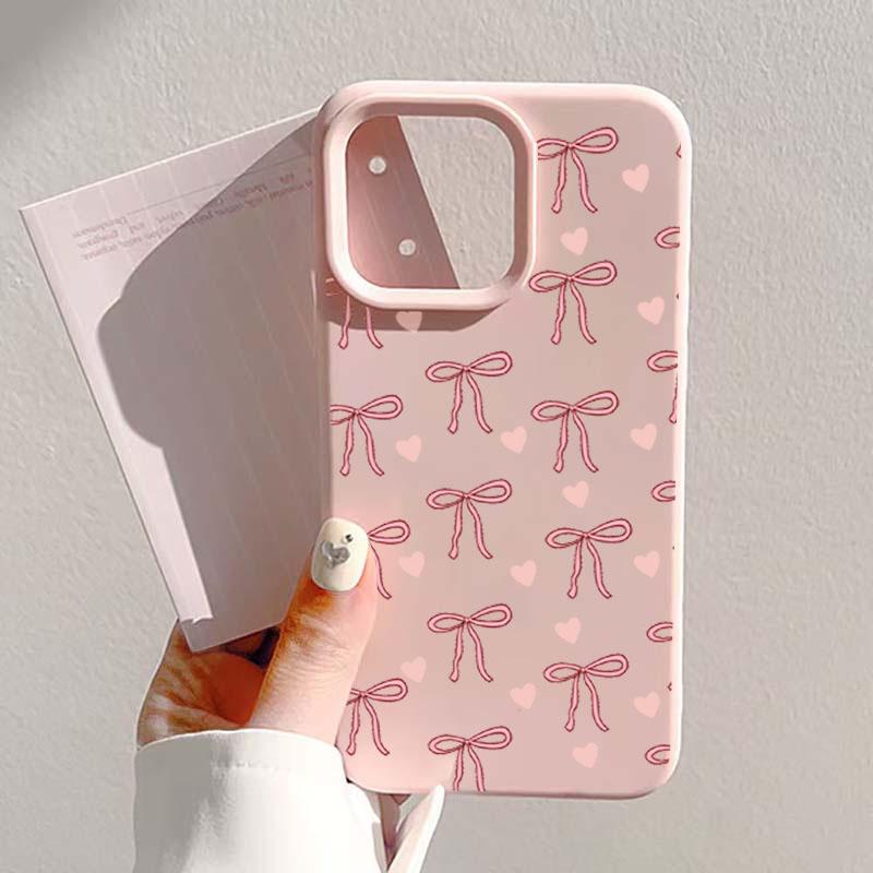 

White And Pink Bow Love Heart Print Phone Case For iPhone 17 16 15 Pro Max 14 13 12 11 16 15 Plus 17 Air Shockproof Bumper Cover iPhone 12 Pro