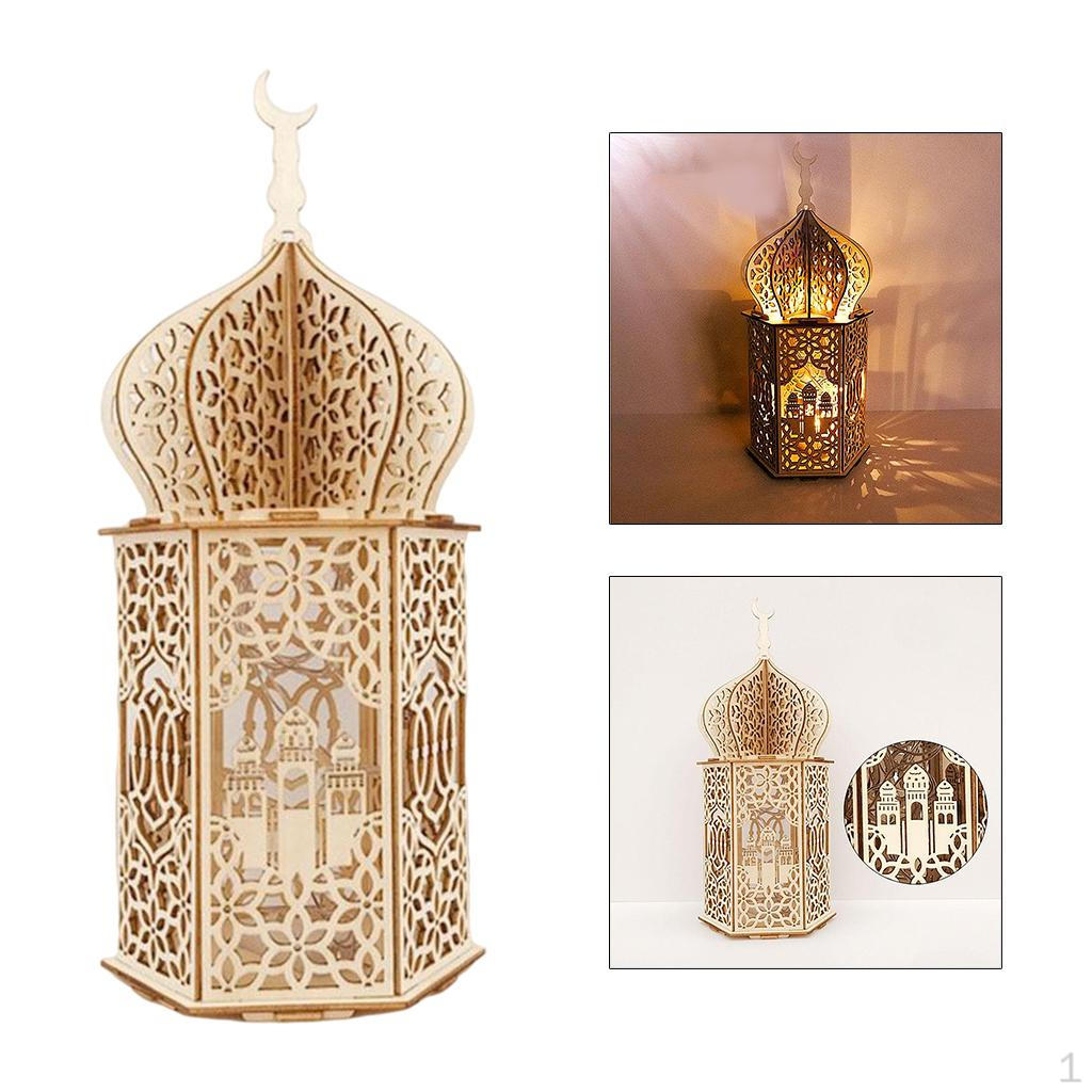 Wooden Lantern with LED Night Light 2 AAA Battery Powered