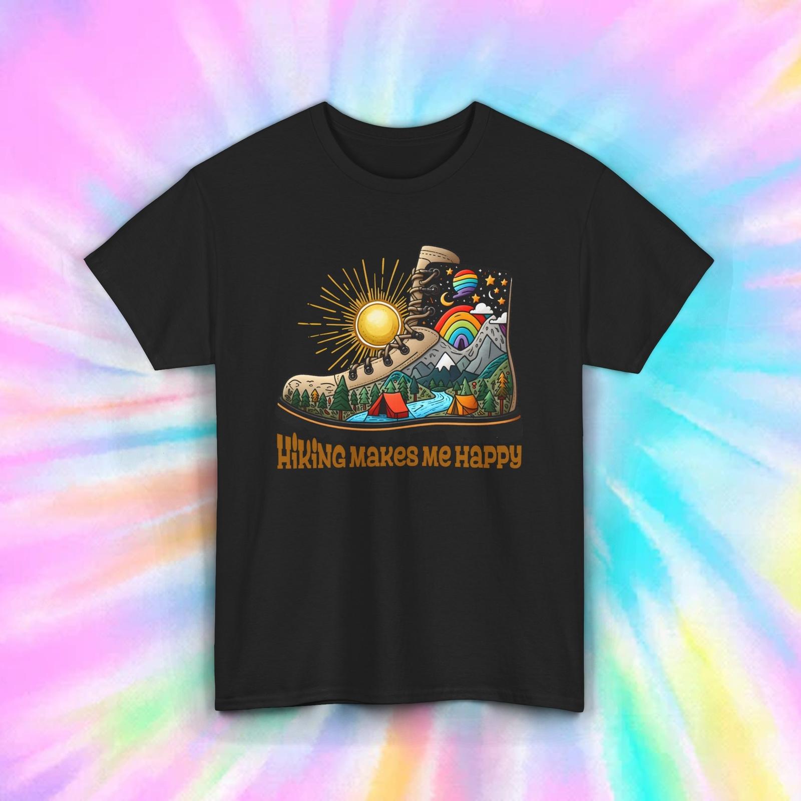 Hiking Makes Me Happy T-Shirt Mens Womens Tees Top | Colorful Boot Graphic Hiking Tee | S-5XL S