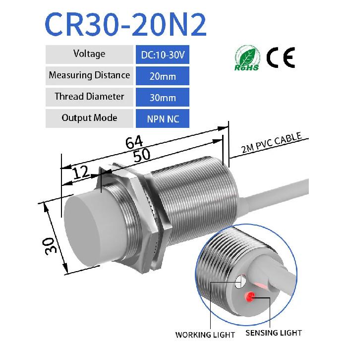 GTRIC M30 Capacitive Proximity Sensor 10-30VDC NPN PNP NO NC Flush Non-Flush Non-Metal Liquid Level Switch With 2M Cable