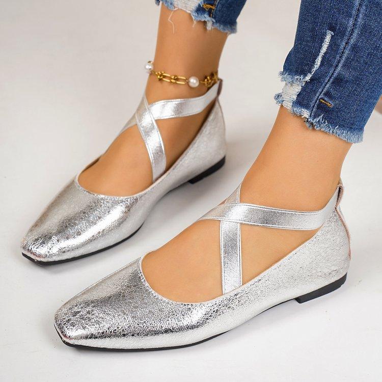 Square Toe Women‘s Low Heels New Luxury Elastic Band Shoes Elegant Loafers Comfortable Outdoor Women Single Shoes