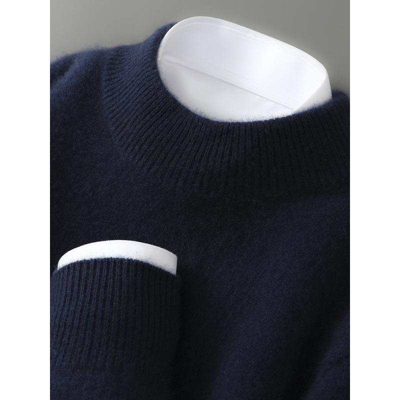 Men's 100% Wool Half-High Neck Sweater - Versatile Natural Fiber Knitwear for Autumn/Winter