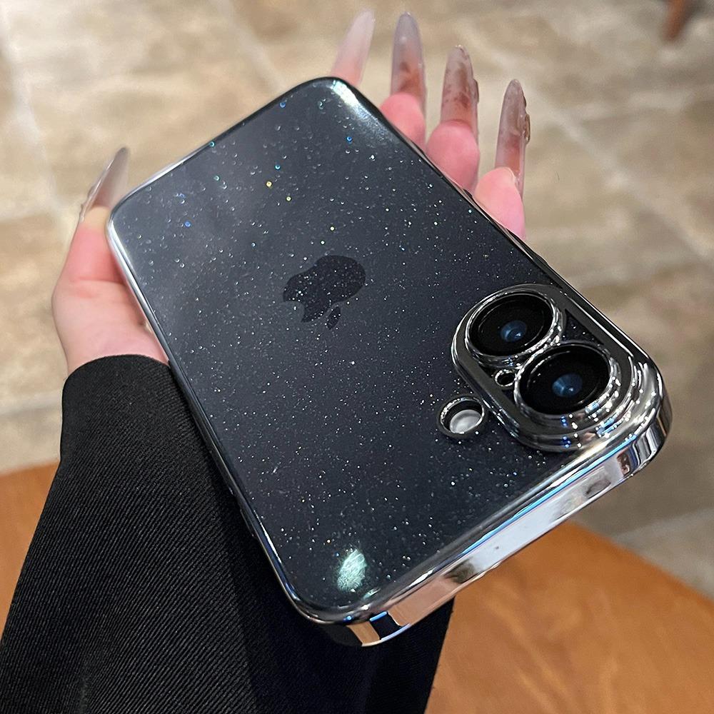 Luxury Clear Bling Glitter Plating Case for iPhone 17 Air 16 15 14 Plus 13 12 11 Pro Max Ultra Thin Lens Protection Hard Cover
