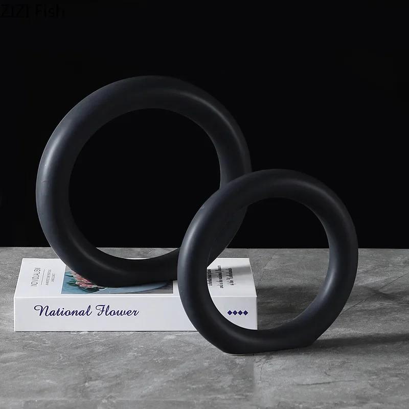 Minimalism Ceramic Circle Abstract Crafts Desk Decoration Modern Artwork Porcelain Ring Ornaments Home Room Aesthetic Decor