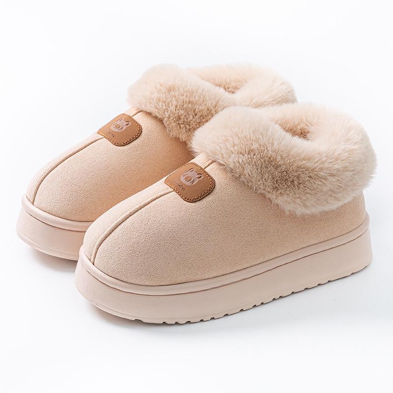 **Closed Heel Thick Sole Cotton Slippers Women Autumn Winter Indoor Wear-Resistant Soft Sole Warm Home Couple Snow Boots**