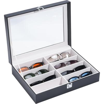 ProCase Sunglasses Case 18 Eyeglass and Jewelry Storage Box with Glass Black [Holds Sunglasses], 3-Tier Lid,