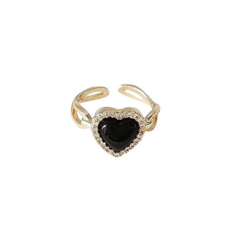 Gothic Black Color Heart Pearl Bowknot Rings for Women Men Hiphop Popular Fashion Couple Opening Rings Party Jewelry Accessories