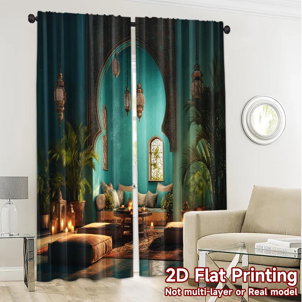2 pezzi   Tende con STAMPA PIATTA 2D (Senza Canna) Tende Marocchine Haven Chic Stampe Tende Filtranti Luce Decorazione Stanza Perfette
