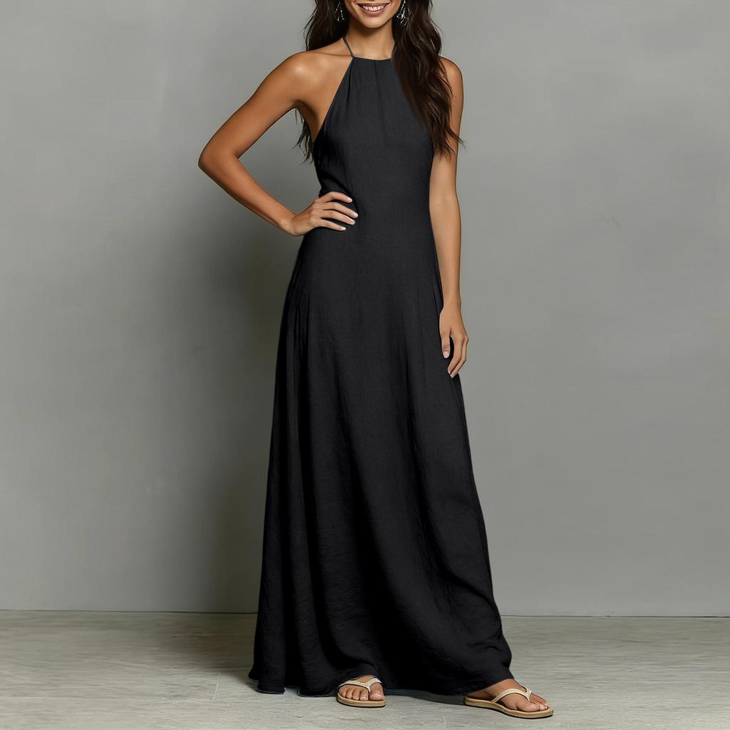 Ladies' Casual And Sexy Minimalist Hanging Neck Backless Dress