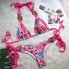 2021 European & American Snake Print Strappy Crystal Diamond Low-Waist Bikini