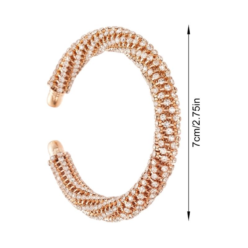 Sparkling Rhinestones Threaded Round Open Bangle Bracelet Adjustable Metal Wrist Jewelry Gift For Women Lady