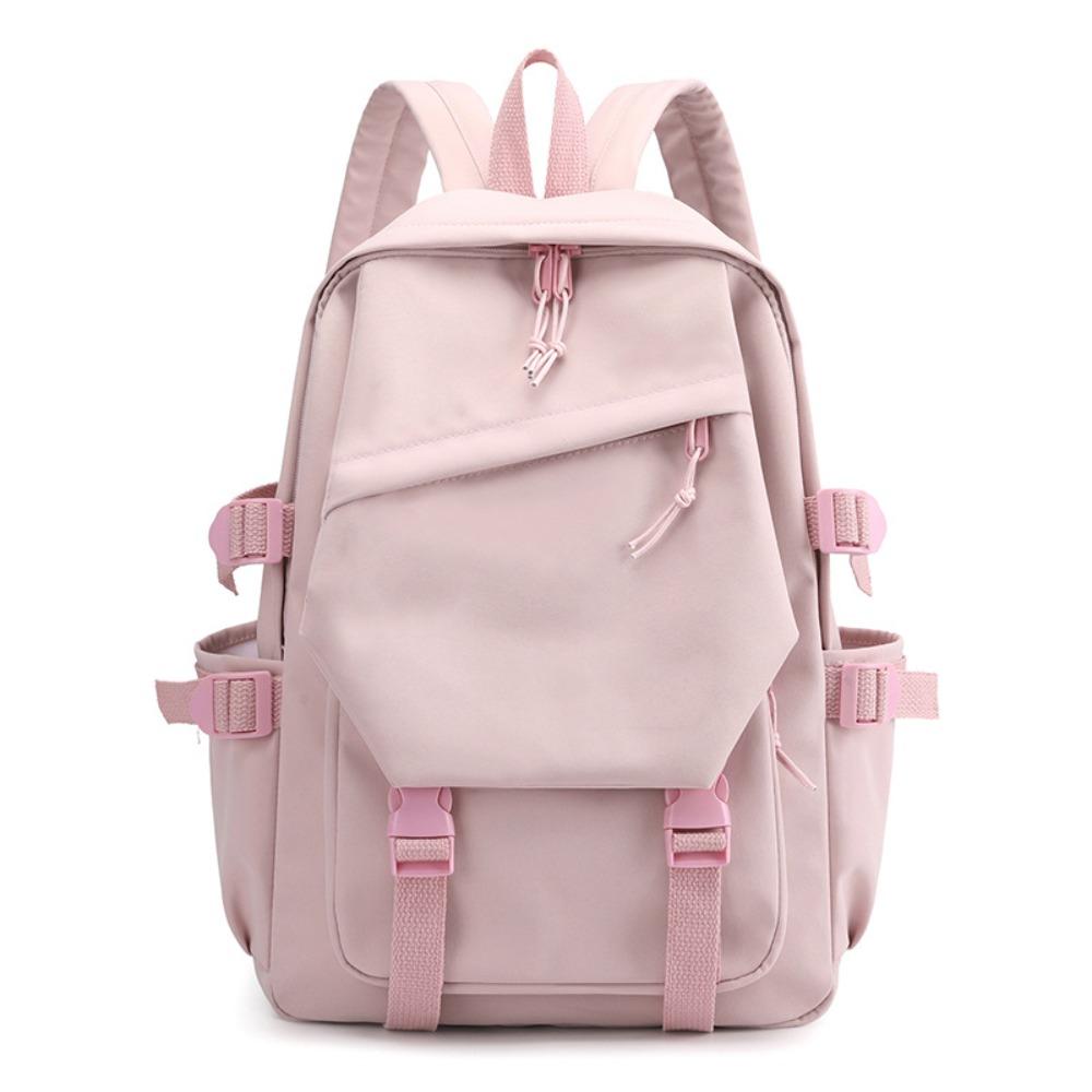 Multi-Function Nylon Backpack Solid Color Adjustable Women Shoulder Bag Large Capacity Korean Style Students Schoolbag Girls розовый