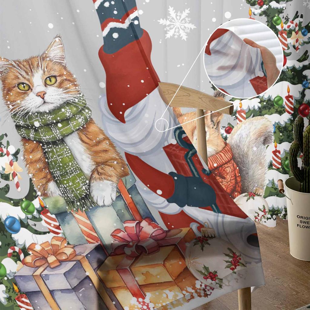 Dwarf Snowflake Christmas Tree Ball Gift Cat Squirrel Sheer Curtains Room Decoration Window Curtain Kitchen Tulle Voile Curtains