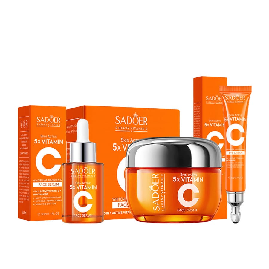 5-In-1 Vitamin C Skincare Travel Set (Moisturizer, Toner, Cleanser, Night Cream), Hypoallergenic For