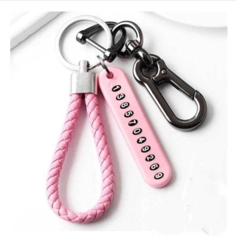 Trendy Diy Mobile Phone Number Plate Pendant Keychain For Men Punk Simple Woven Leather Rope Anti-Lost Car Key Chain Accessories